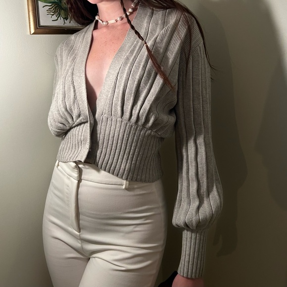ARITZIA WILFRED Grey Plunge Cardigan | Size XS - Picture 1 of 4